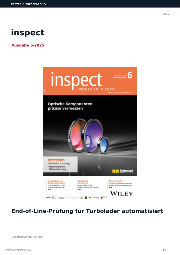 Cover / Archivdeckblatt: End-of-Line-Prüfung für Turbolader automatisiert