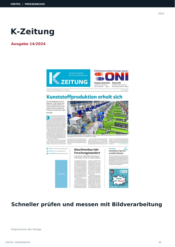 Cover / Archivdeckblatt: Schneller prüfen und messen mit Bildverarbeitung
