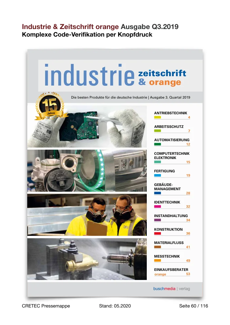 Erste PDF-Seite: Industrie & Zeitschrift orange - Komplexe Code-Verifikation per Knopfdruck