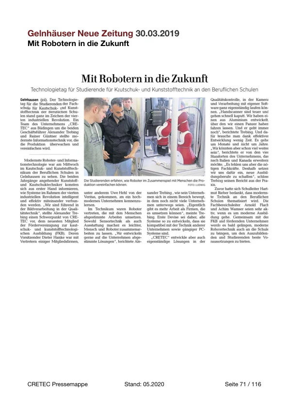 Erste PDF-Seite: Gelnhäuser Zeitung - Mit Robotern in die Zukunft