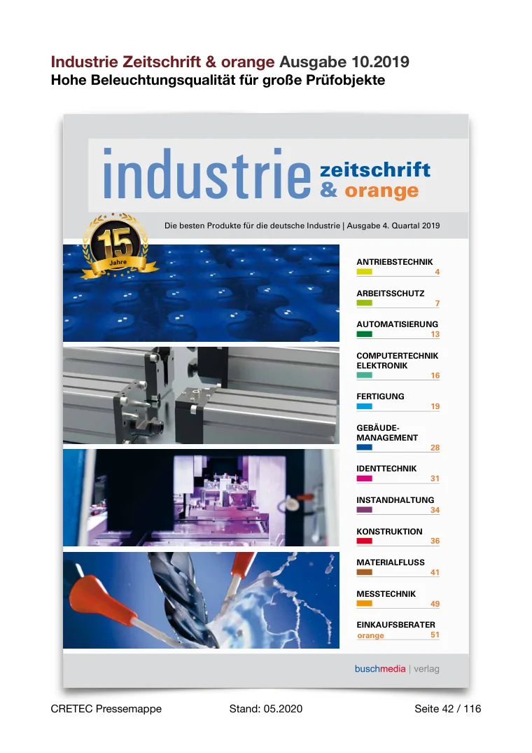 Erste PDF-Seite: industie Zeitschrift & orange - Perfekte Beleuchtungsqualität
