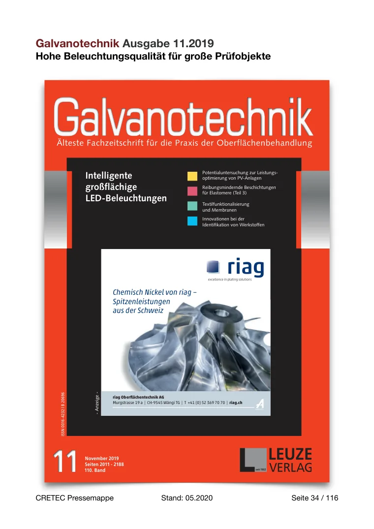 Erste PDF-Seite: Galvanotechnik - Intelligente, großflächige LED Beleuchtungen