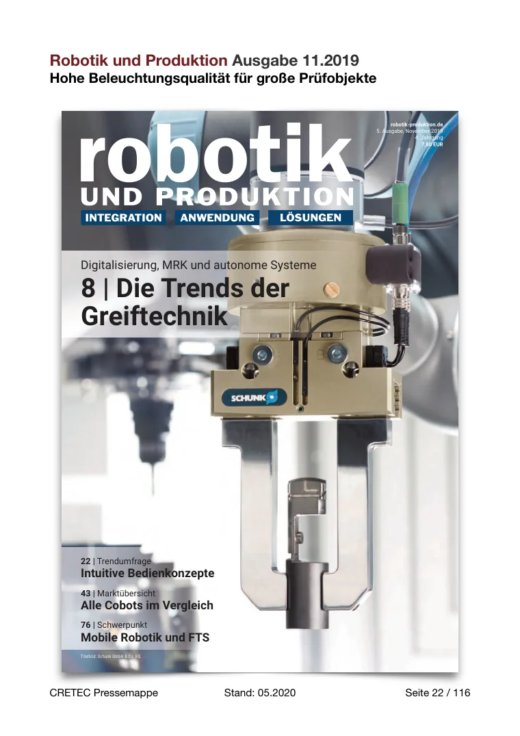 Erste PDF-Seite: robotik UND PRODUKTION - Hohe Beleuchtungsqualität für große Prüfobjekte