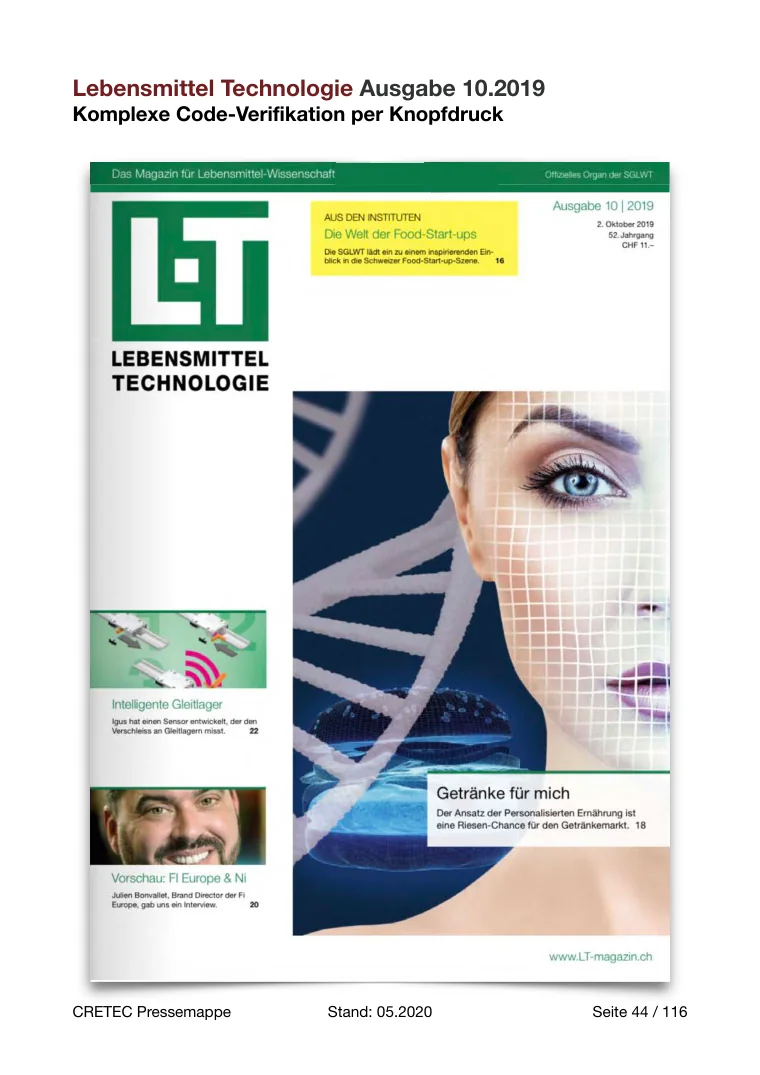 Erste PDF-Seite: Lebenesmittel Technologie - Komplexe Code-Verifikation per Knopfdruck