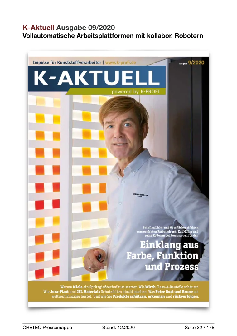 Erste PDF-Seite: K-Aktuell - Vollautomatische Arbeitsplattfomren mit kollaborativen Robotern