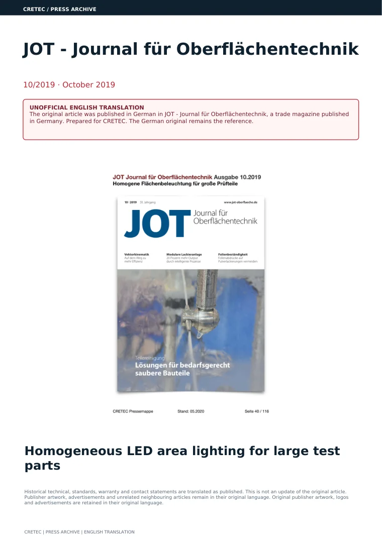 الصفحة الأولى PDF: JOT - هوموجين LED الإضاءة المسطحة لمكونات الاختبار الكبيرة