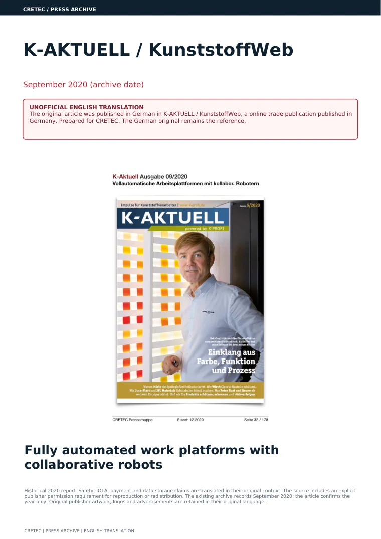 الصفحة الأولى PDF: K-أحدث - صمامات لوحة العمل أوتوماتيكية بالكامل مع الروبوتات التعاونية