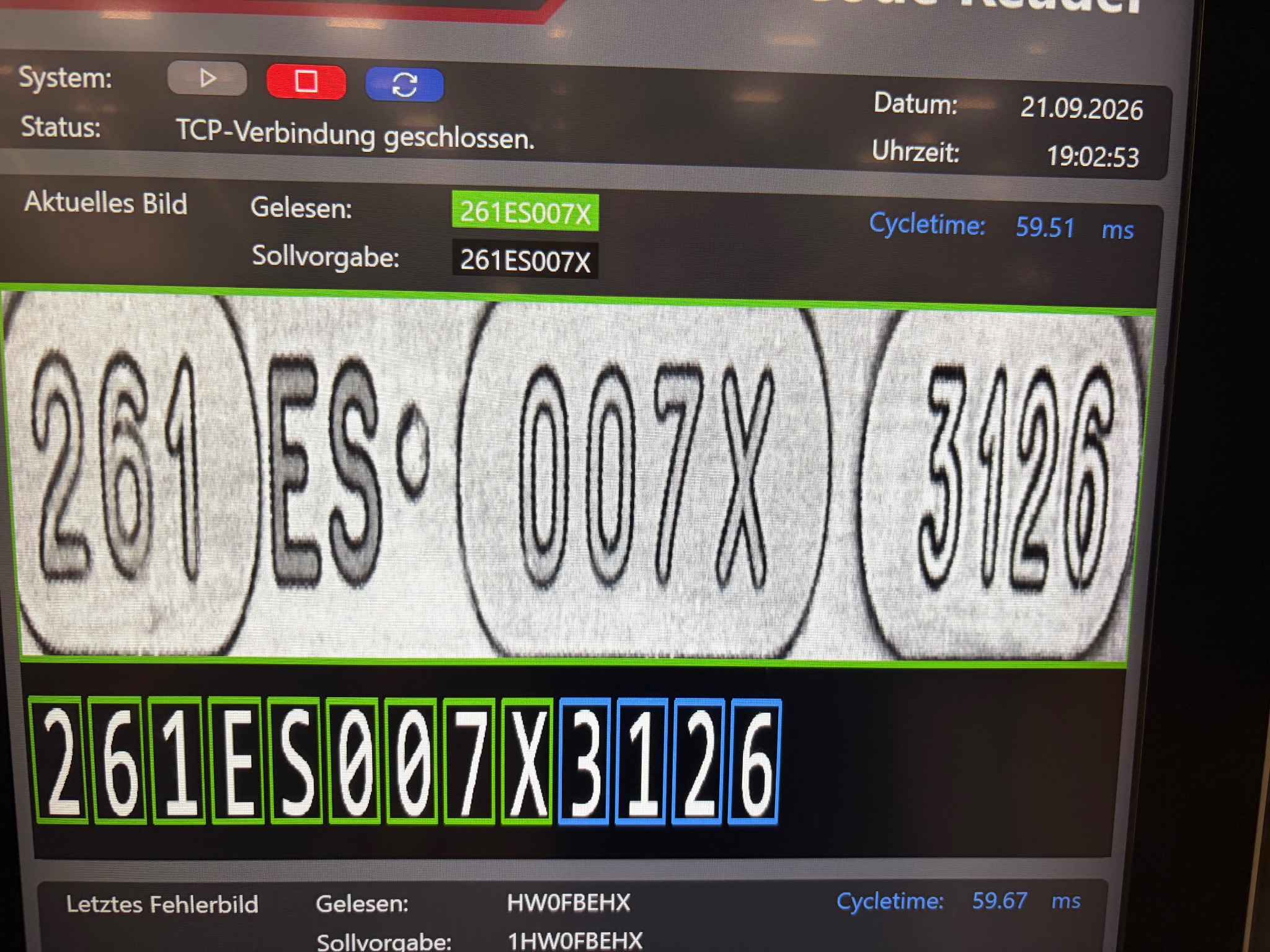 Gut lesbare Vorlage mit erfolgreicher OCR-Auswertung